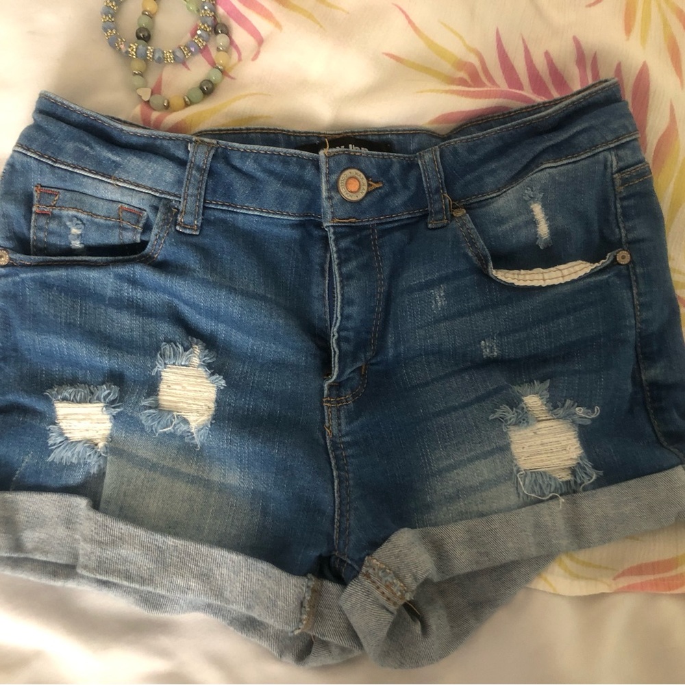 Wax Jean Ripped Blue Jean Stretchy Shorts